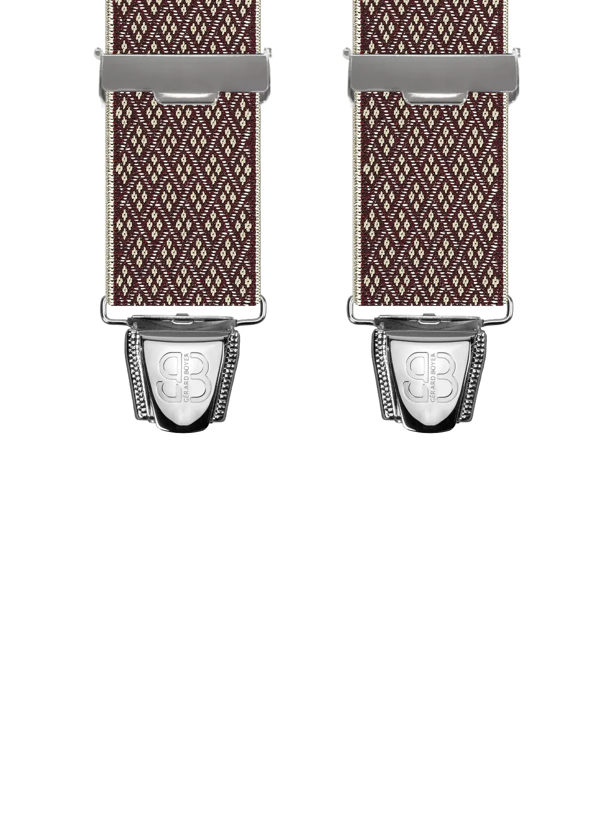 Vue avant - Bretelles homme biclip Losanges Bordeaux 120 cm