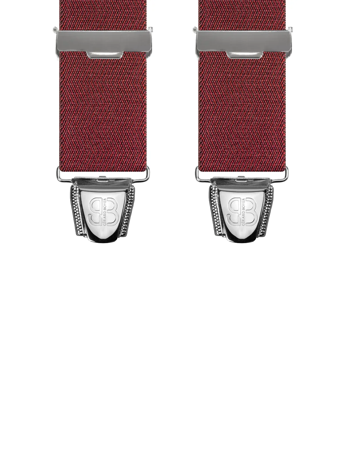 Vue avant - Bretelles homme 4 pinces dos cuir Vaguelettes Bordeaux 120 cm