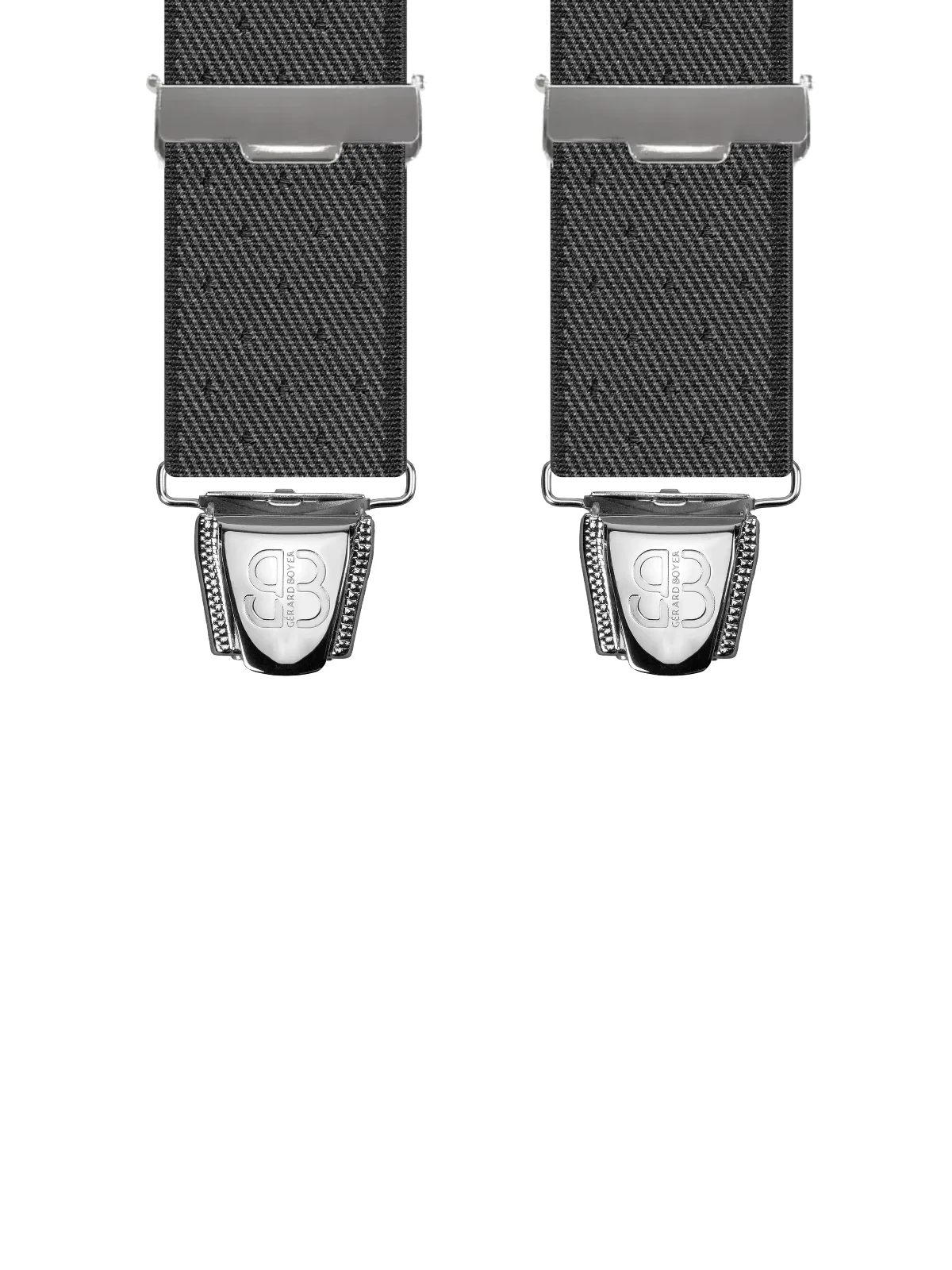 Vue avant - Bretelles homme 4 pinces dos métal Sergé à pois Noir 120 cm