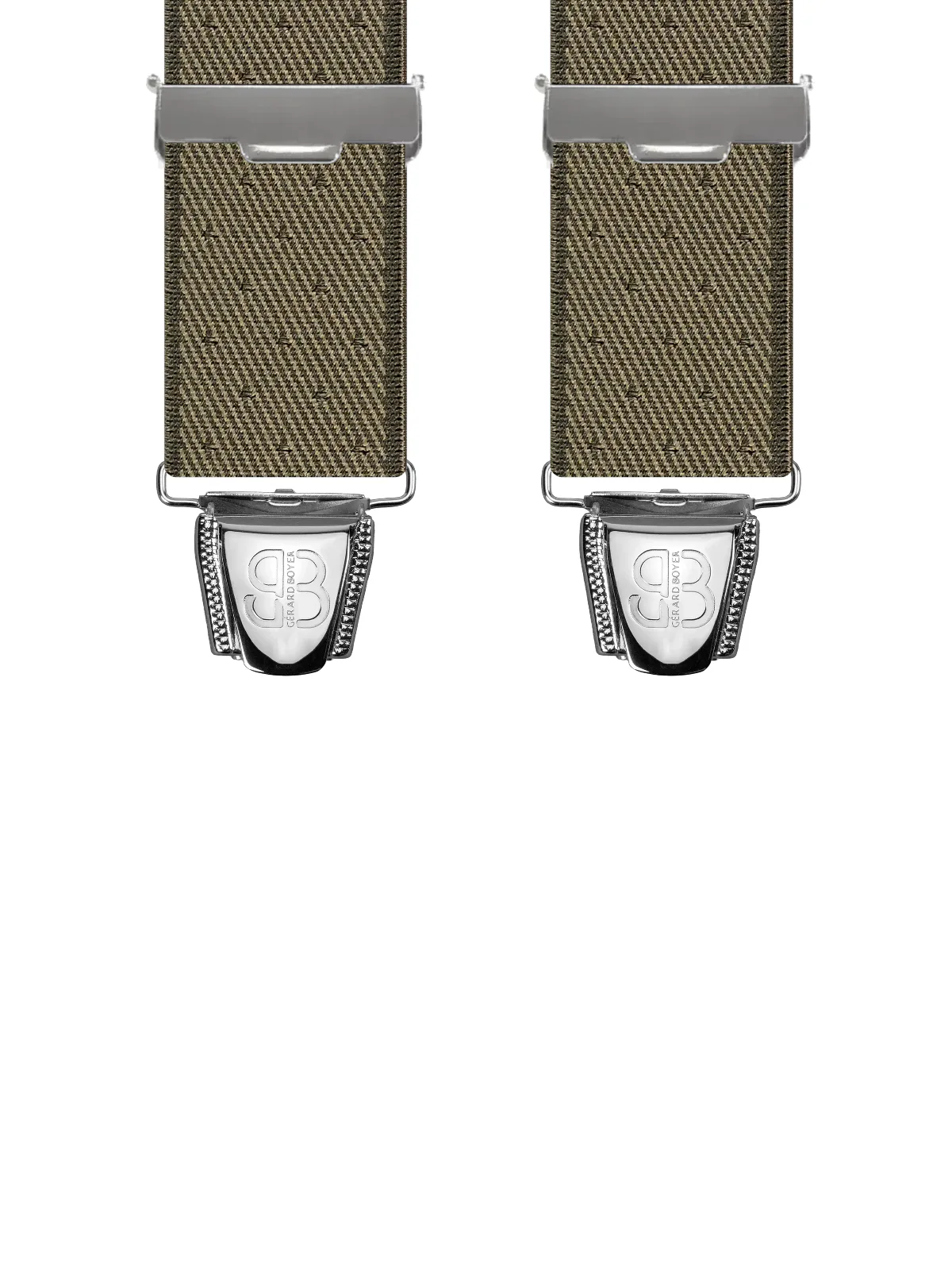 Vue avant - Bretelles homme biclip Sergé à pois Vert 120 cm