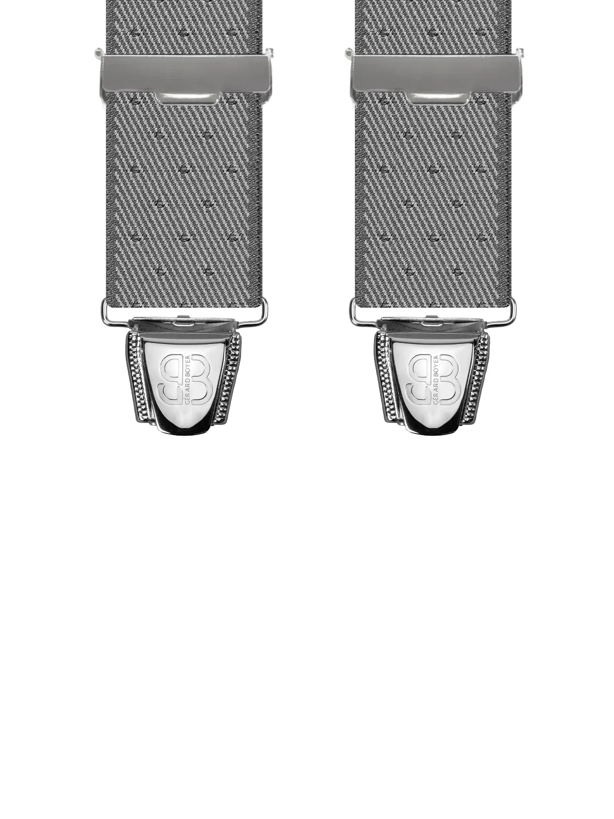 Vue avant - Bretelles homme 3 pinces dos cuir Sergé à pois Gris 120 cm