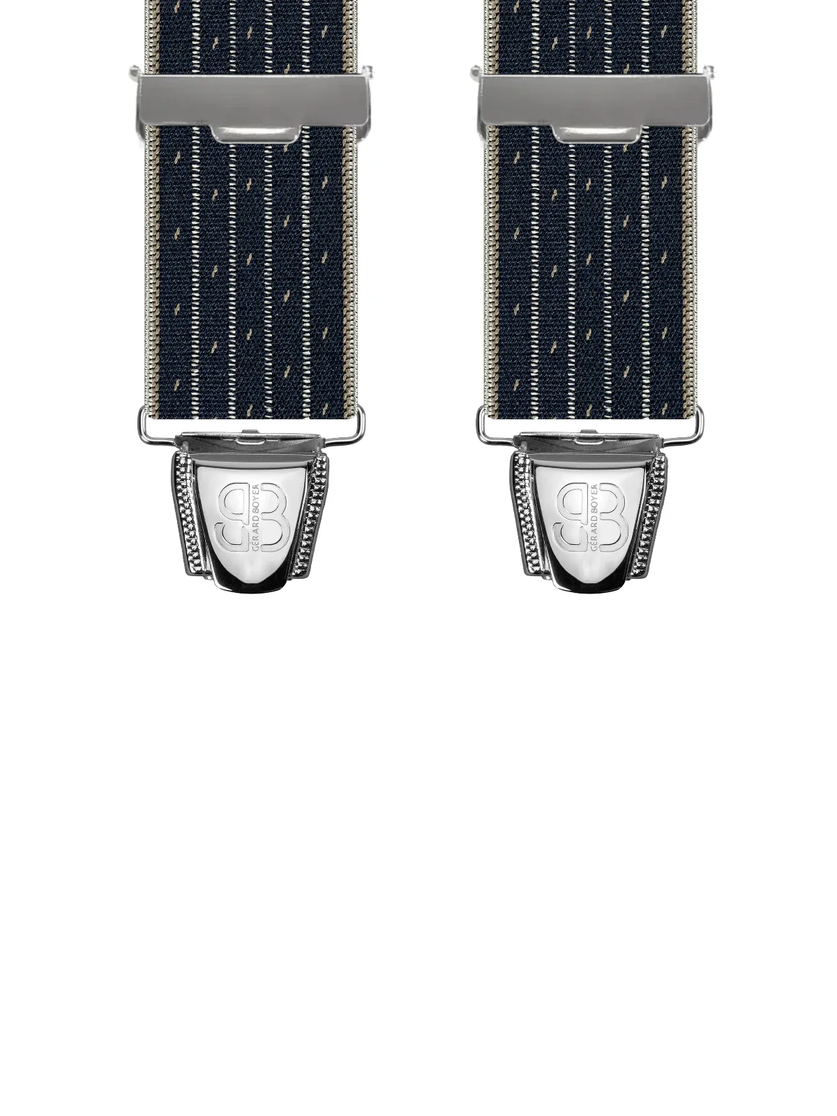 Vue avant - Bretelles homme biclip Bandes surpiquées Marine 120 cm