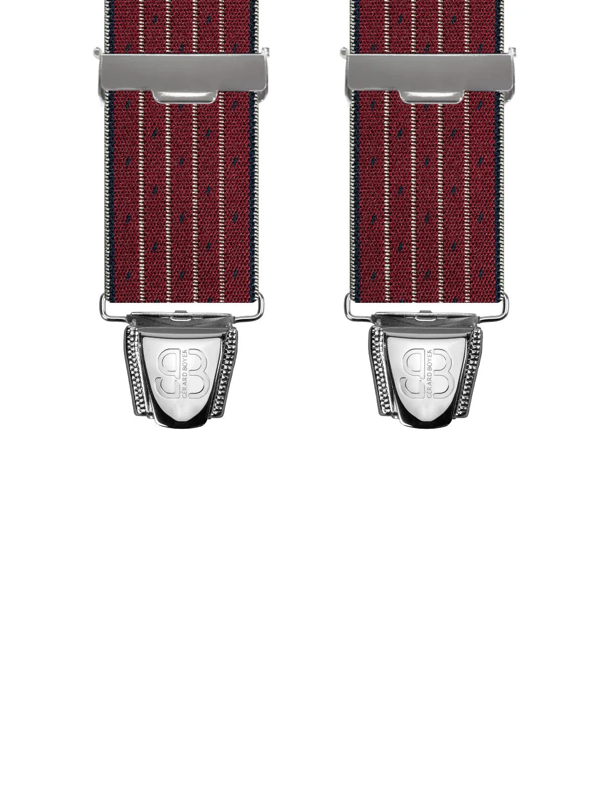 Vue avant - Bretelles homme 4 pinces dos cuir Bandes surpiquées Bordeaux 120 cm