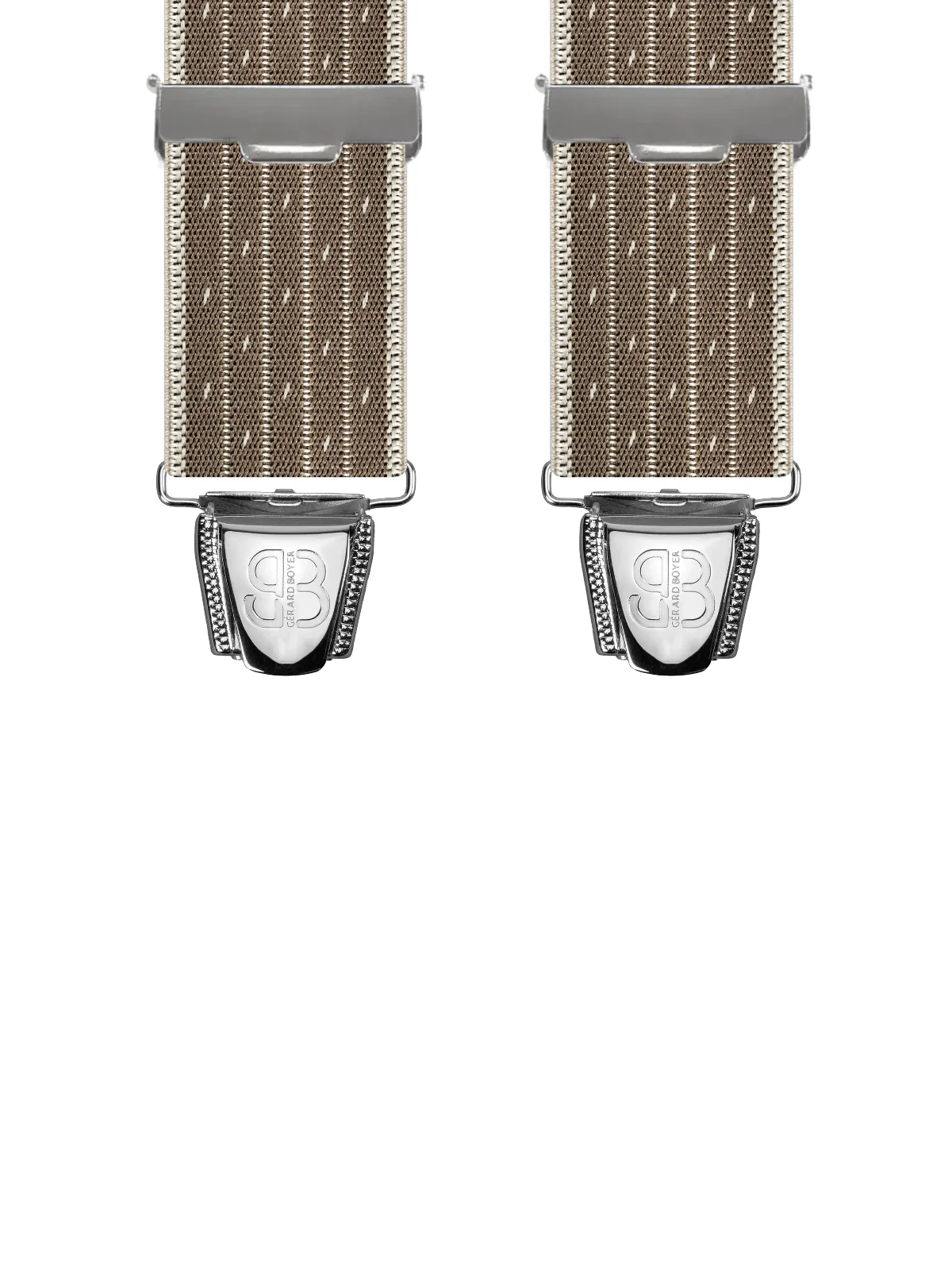 Vue avant - Bretelles homme biclip Bandes surpiquées Beige 120 cm