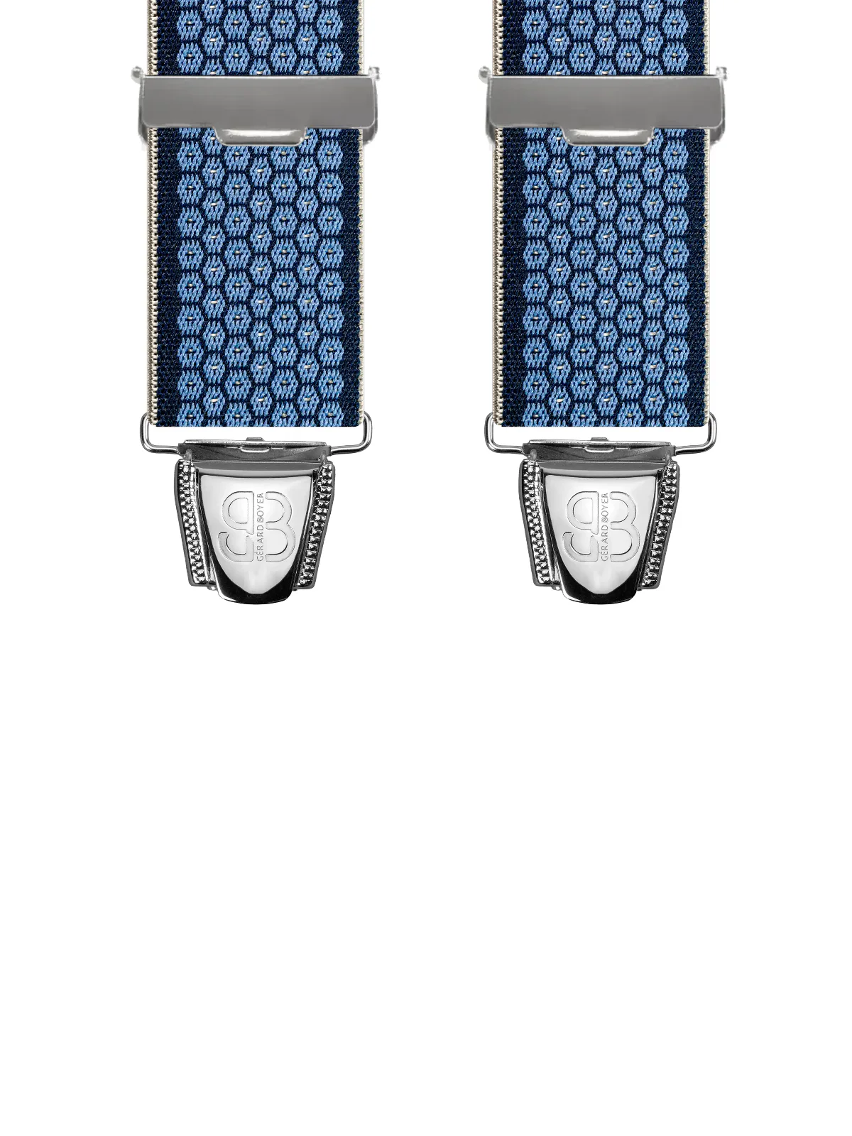 Vue avant - Bretelles homme biclip Nid d'Abeilles Bleu Ciel 120 cm