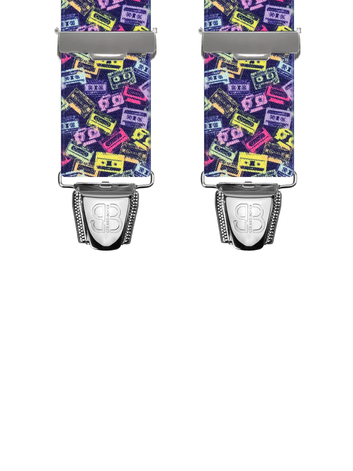 Vue avant - Bretelles homme biclip Cassettes Audio Rétro Violet 120 cm