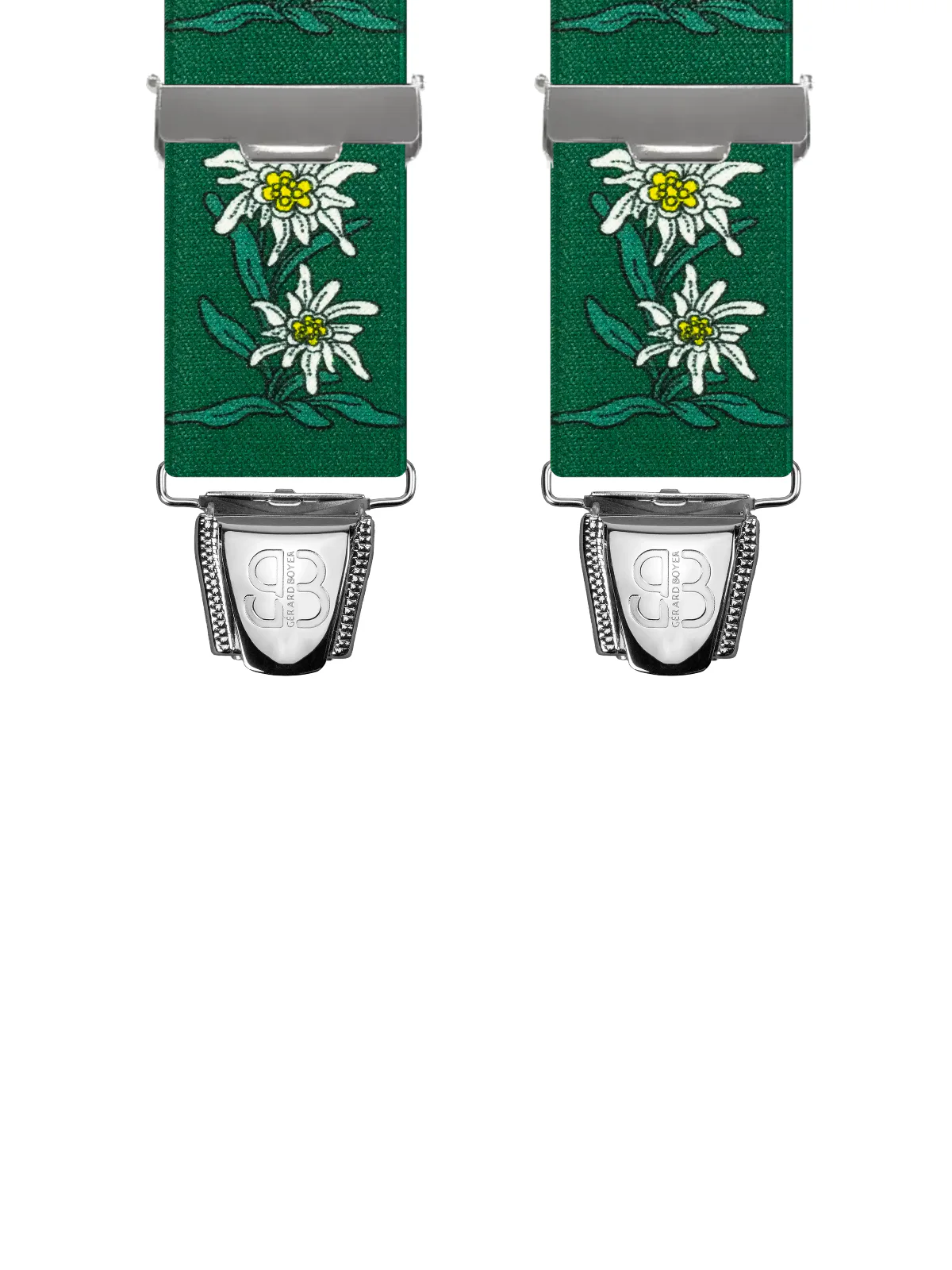 Vue avant - Bretelles homme 4 pinces dos métal Edelweiss Vert 120 cm