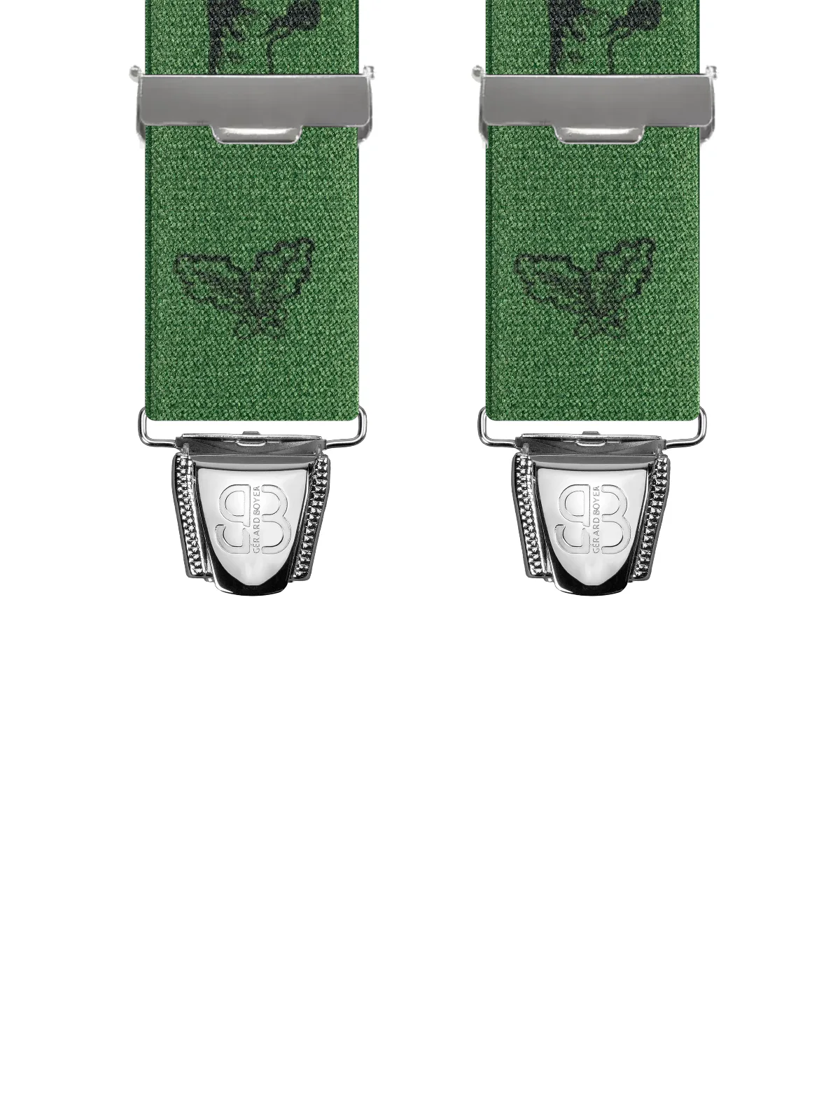Vue avant - Bretelles homme 4 pinces dos cuir Animaux Cerfs et feuillage Vert 120 cm