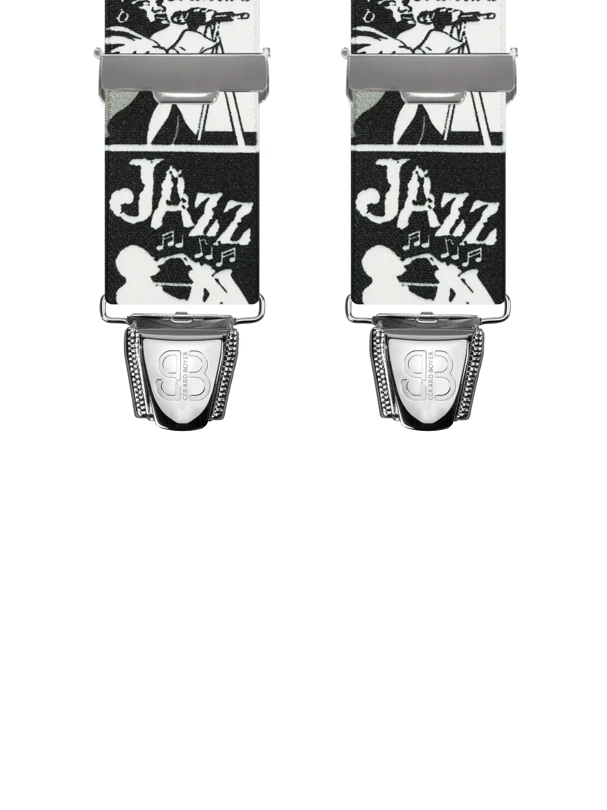 Vue avant - Bretelles homme 3 pinces dos cuir Jazz Noir / Blanc 120 cm