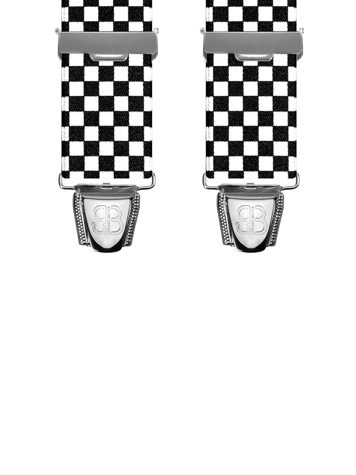 Vue avant - Bretelles homme 4 pinces dos cuir Damiers Noir et Blanc Noir & Blanc 120 cm