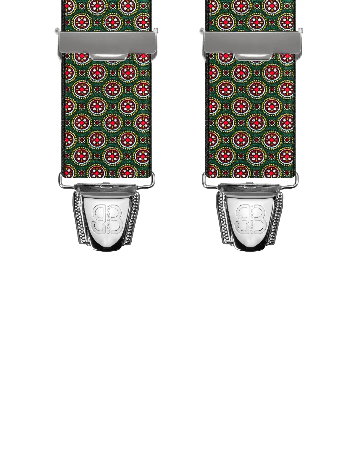 Vue avant - Bretelles homme 3 pinces dos cuir Rosaces Vert 120 cm