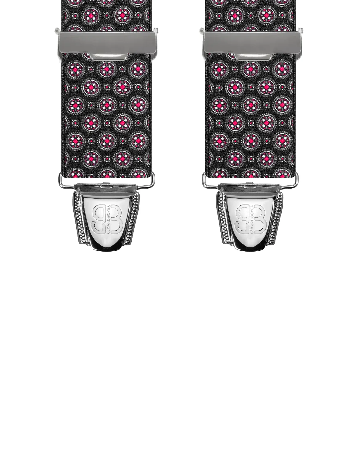 Vue avant - Bretelles homme biclip Rosaces Noir 120 cm
