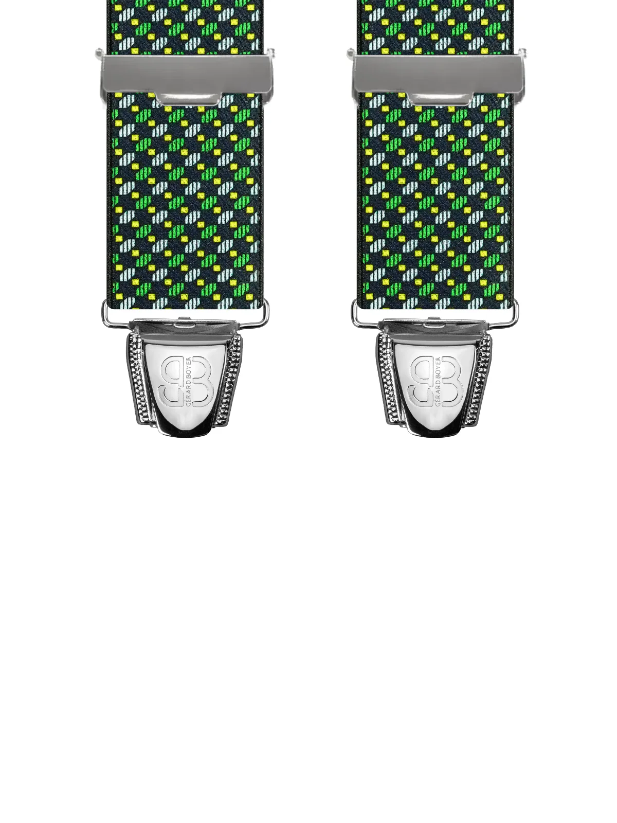 Vue avant - Bretelles homme biclip Points diagonales Noir / Vert 120 cm
