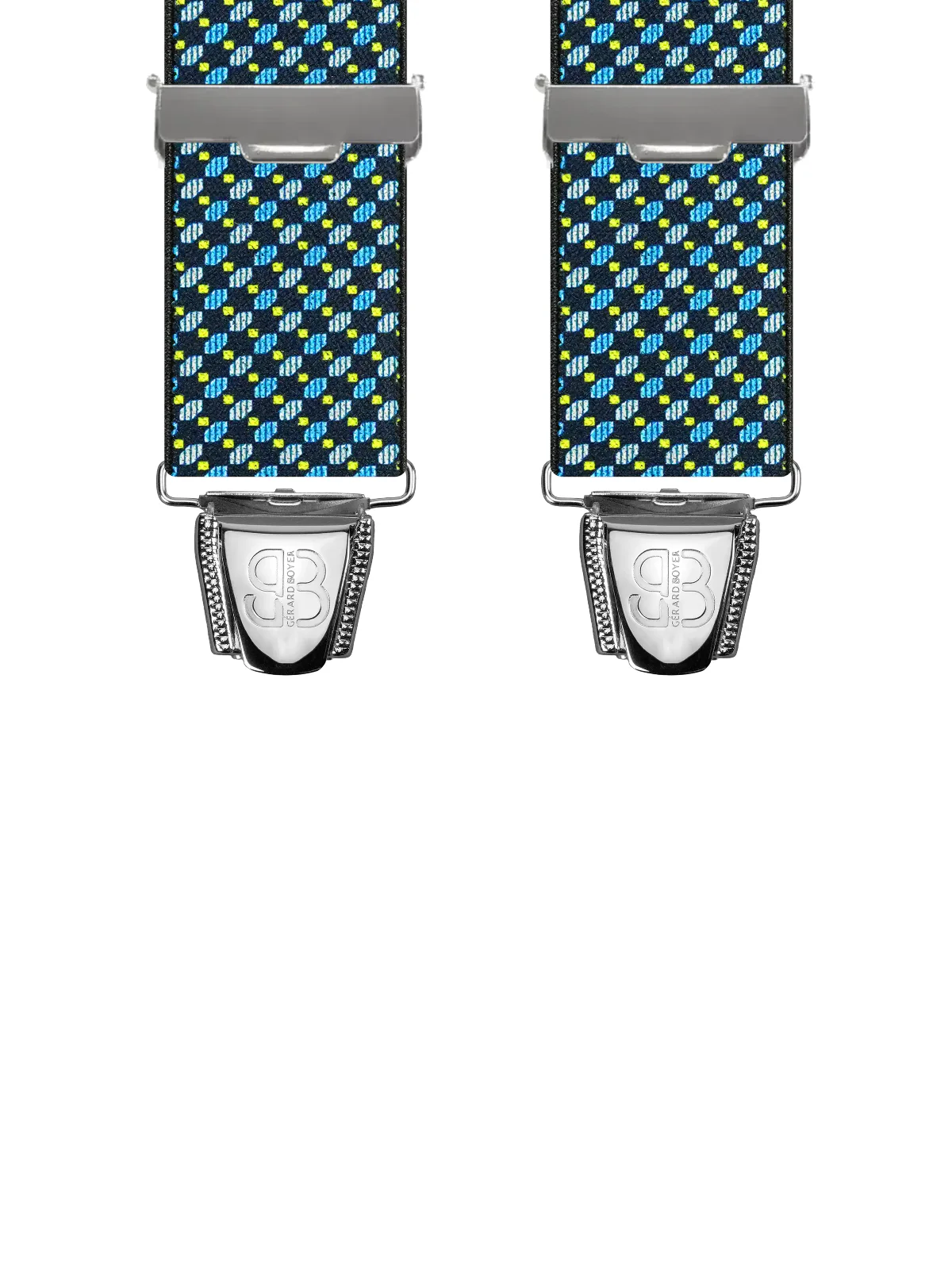 Vue avant - Bretelles homme 3 pinces dos cuir Points diagonales Marine / Bleu 120 cm