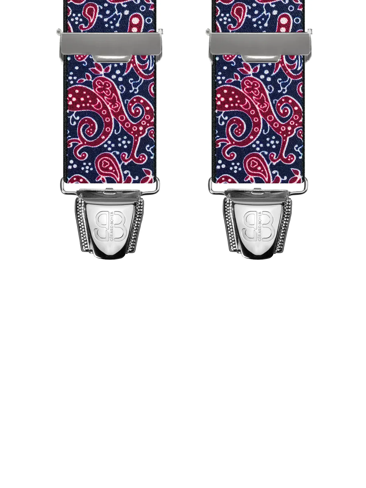 Vue avant - Bretelles homme 3 pinces dos cuir Motifs Cachemire bicolore Marine 120 cm