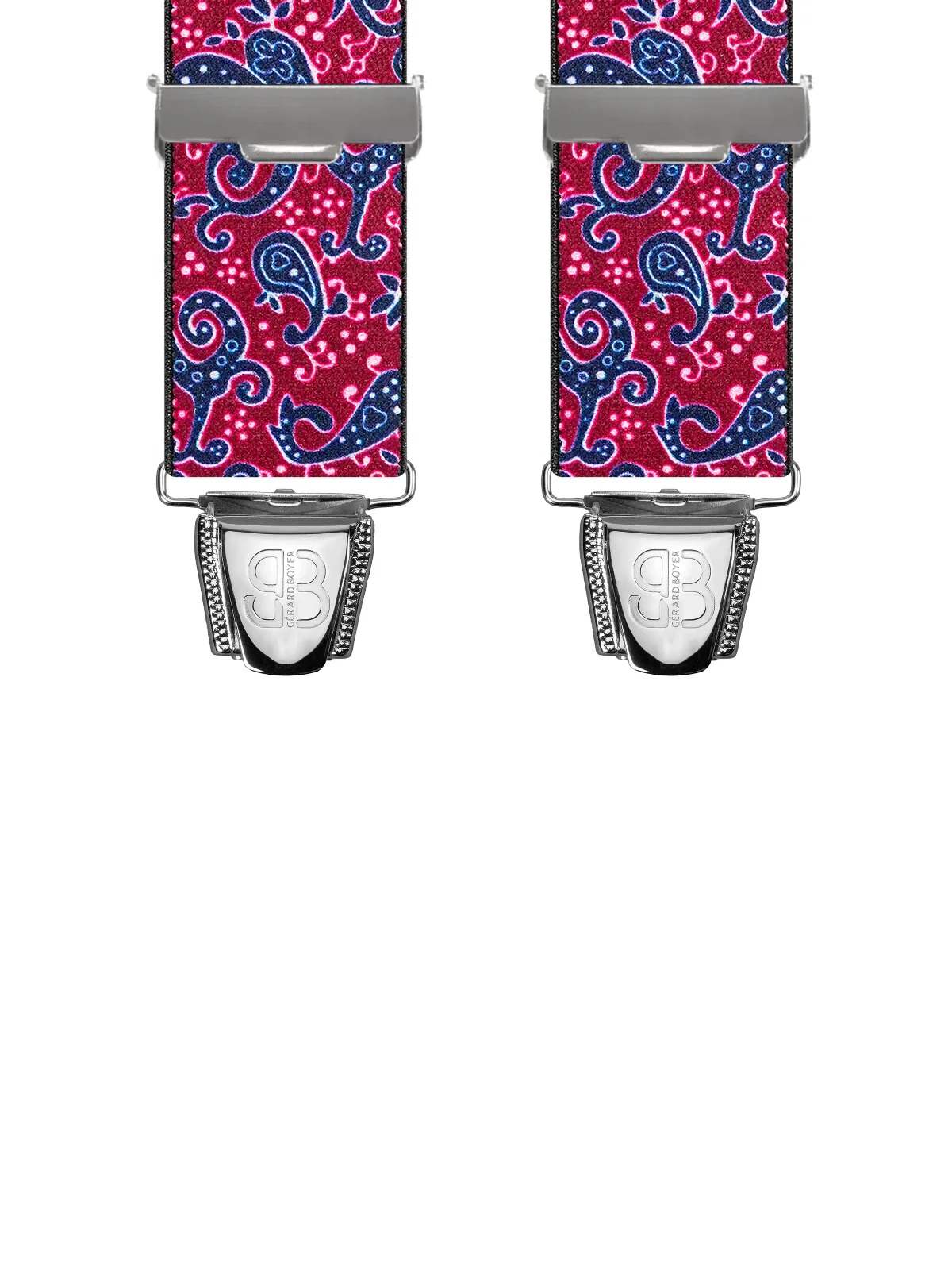 Vue avant - Bretelles homme biclip Motifs Cachemire bicolore Bordeaux 120 cm