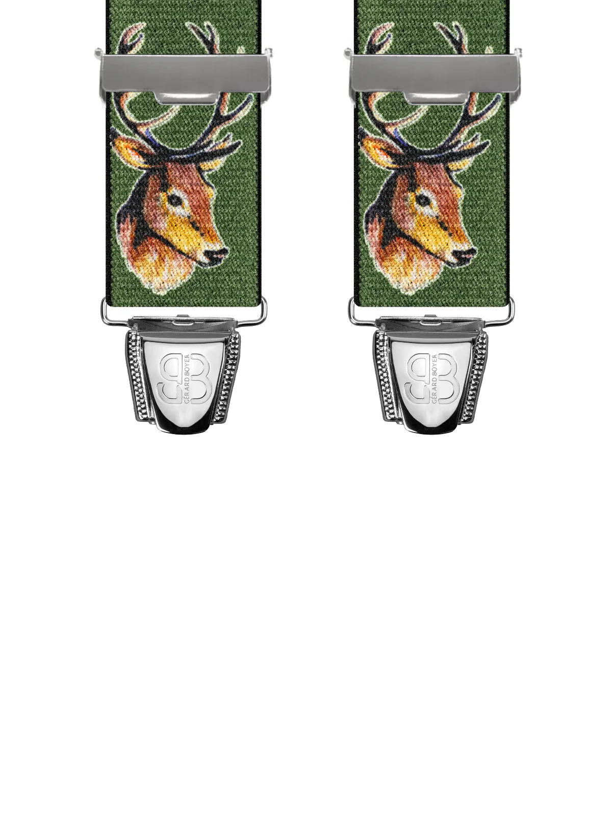 Vue avant - Bretelles homme biclip Animaux Cerfs Vert 120 cm