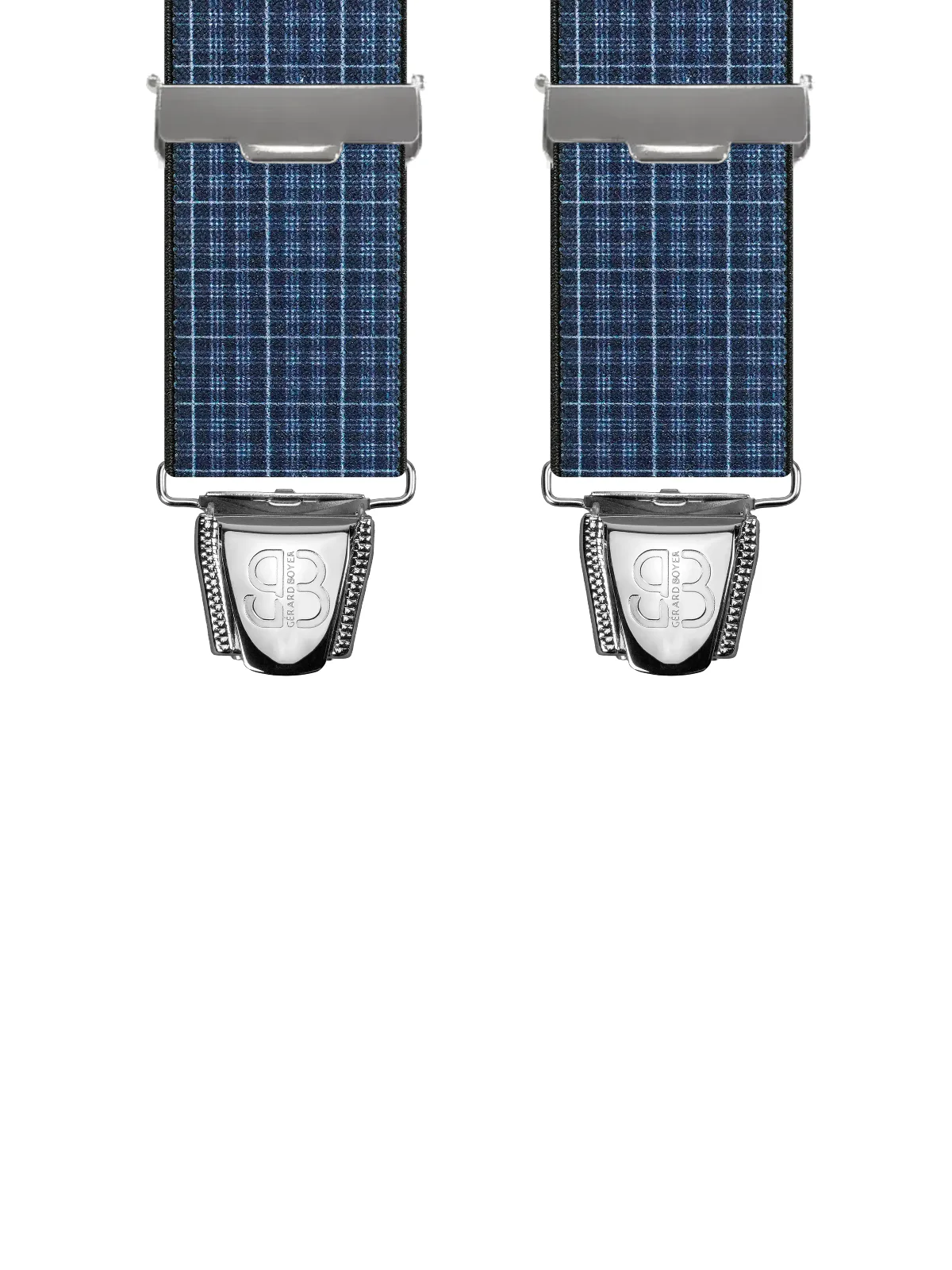 Vue avant - Bretelles homme biclip Ecossais Marine 120 cm