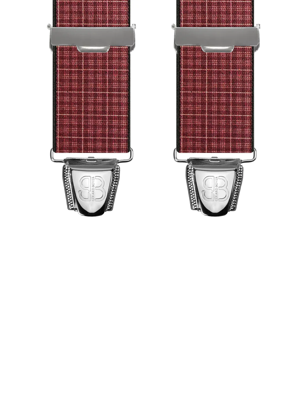 Vue avant - Bretelles homme biclip Ecossais Bordeaux 120 cm