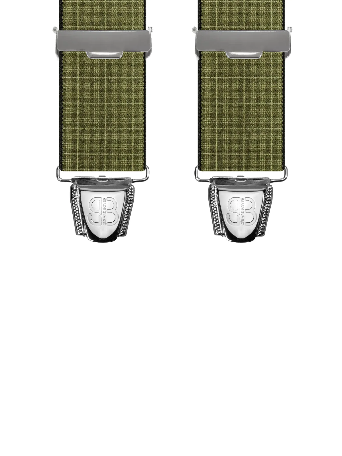 Vue avant - Bretelles homme 4 pinces dos cuir Ecossais Vert 120 cm