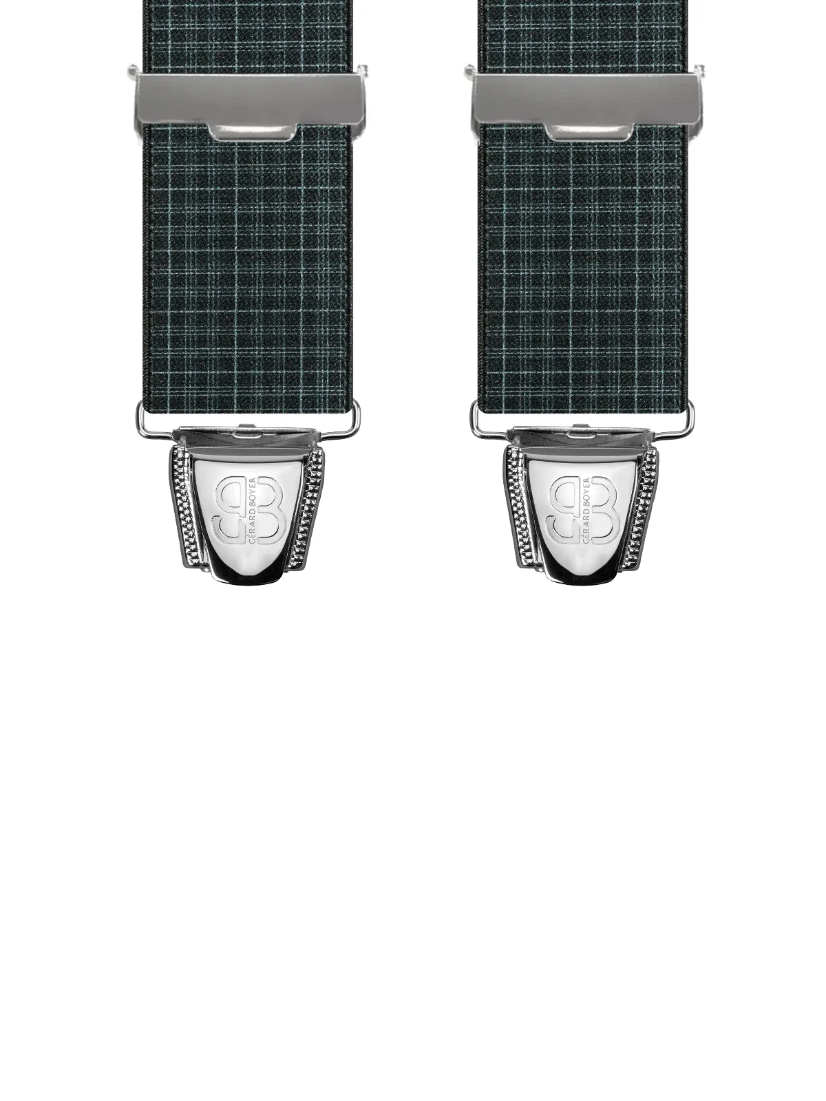 Vue avant - Bretelles homme 4 pinces dos cuir Ecossais Noir 120 cm
