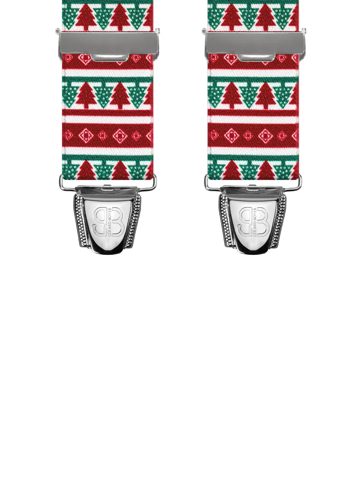 Vue avant - Bretelles homme biclip Sapins de Noël Vert 120 cm