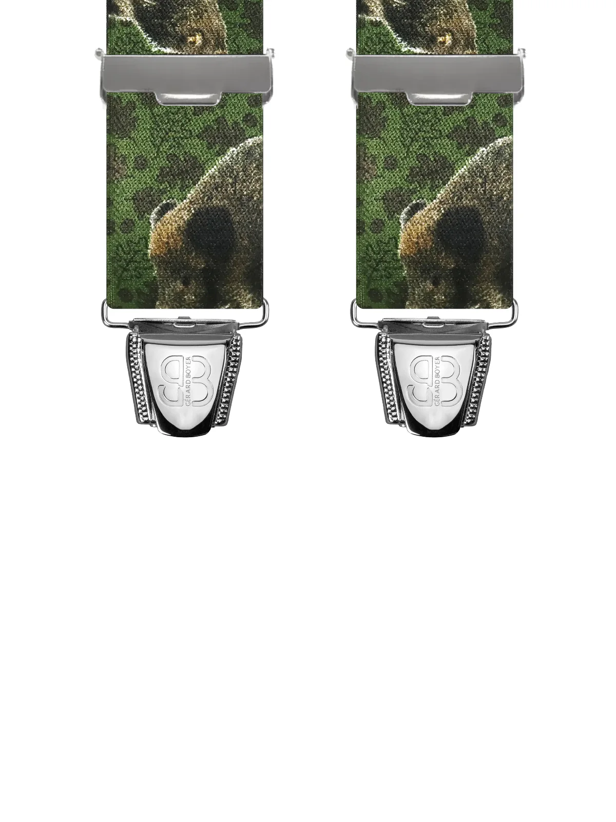Vue avant - Bretelles homme 3 pinces dos cuir Animaux Sangliers Vert 120 cm