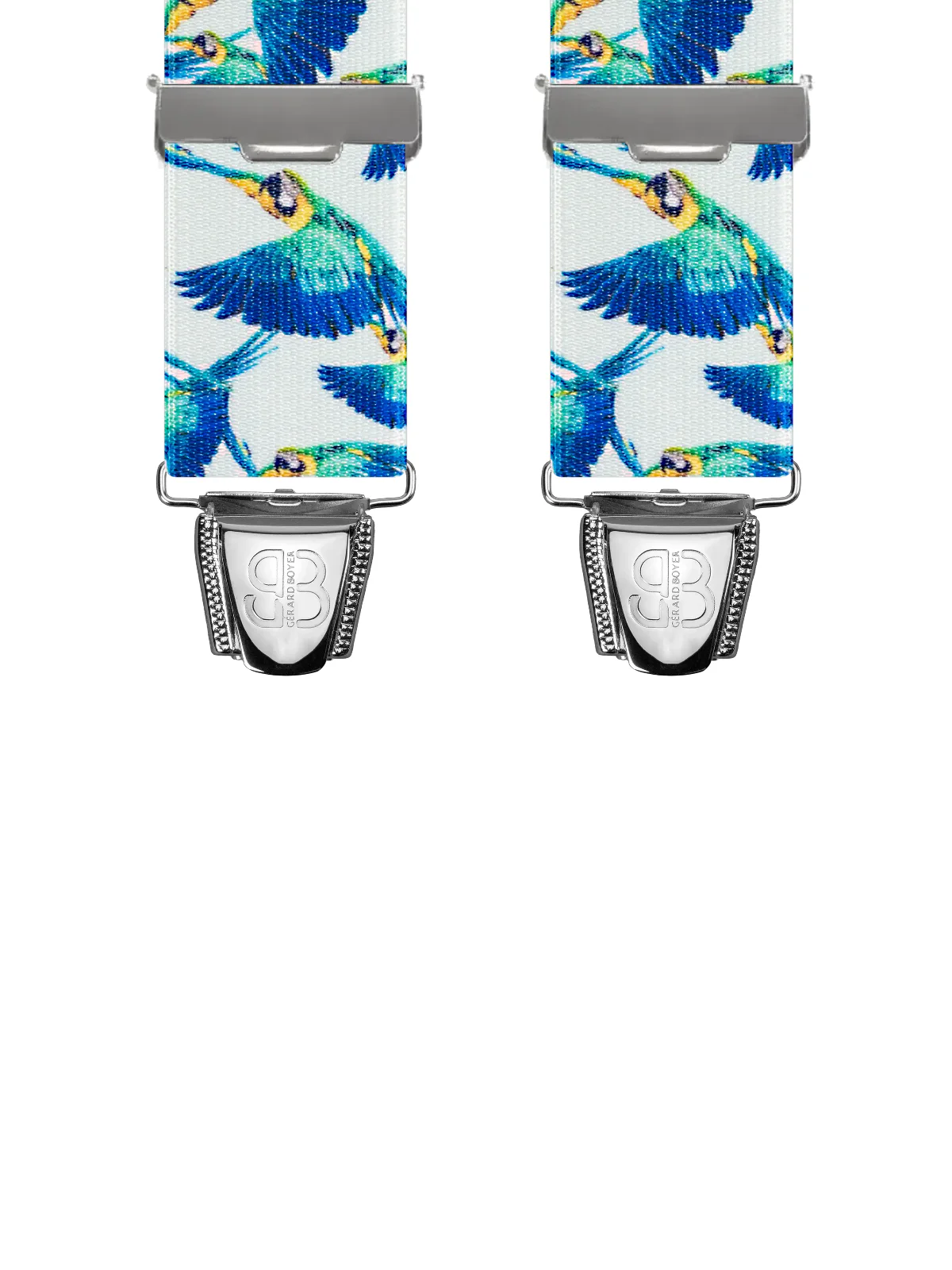 Vue avant - Bretelles homme 4 pinces dos cuir Perroquets Bleu Clair 120 cm