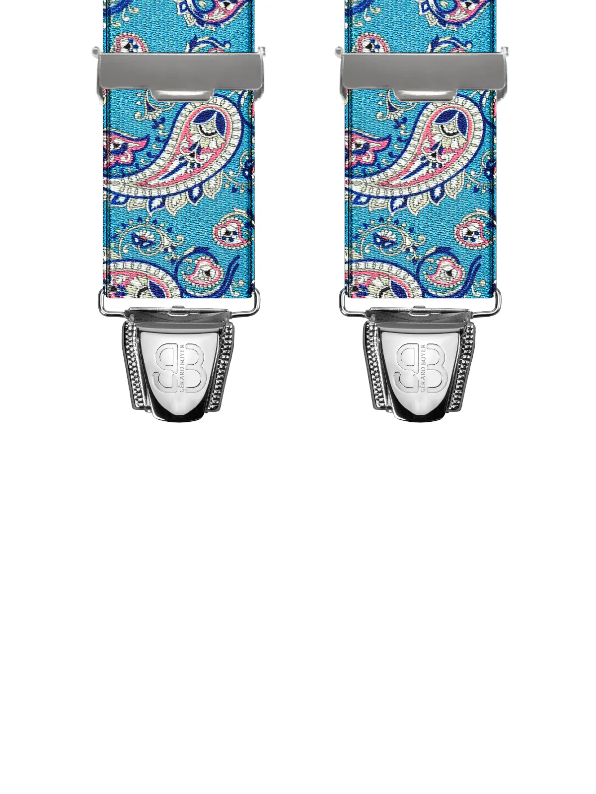 Vue avant - Bretelles homme 3 pinces dos cuir Motifs Cachemire Bleu 120 cm