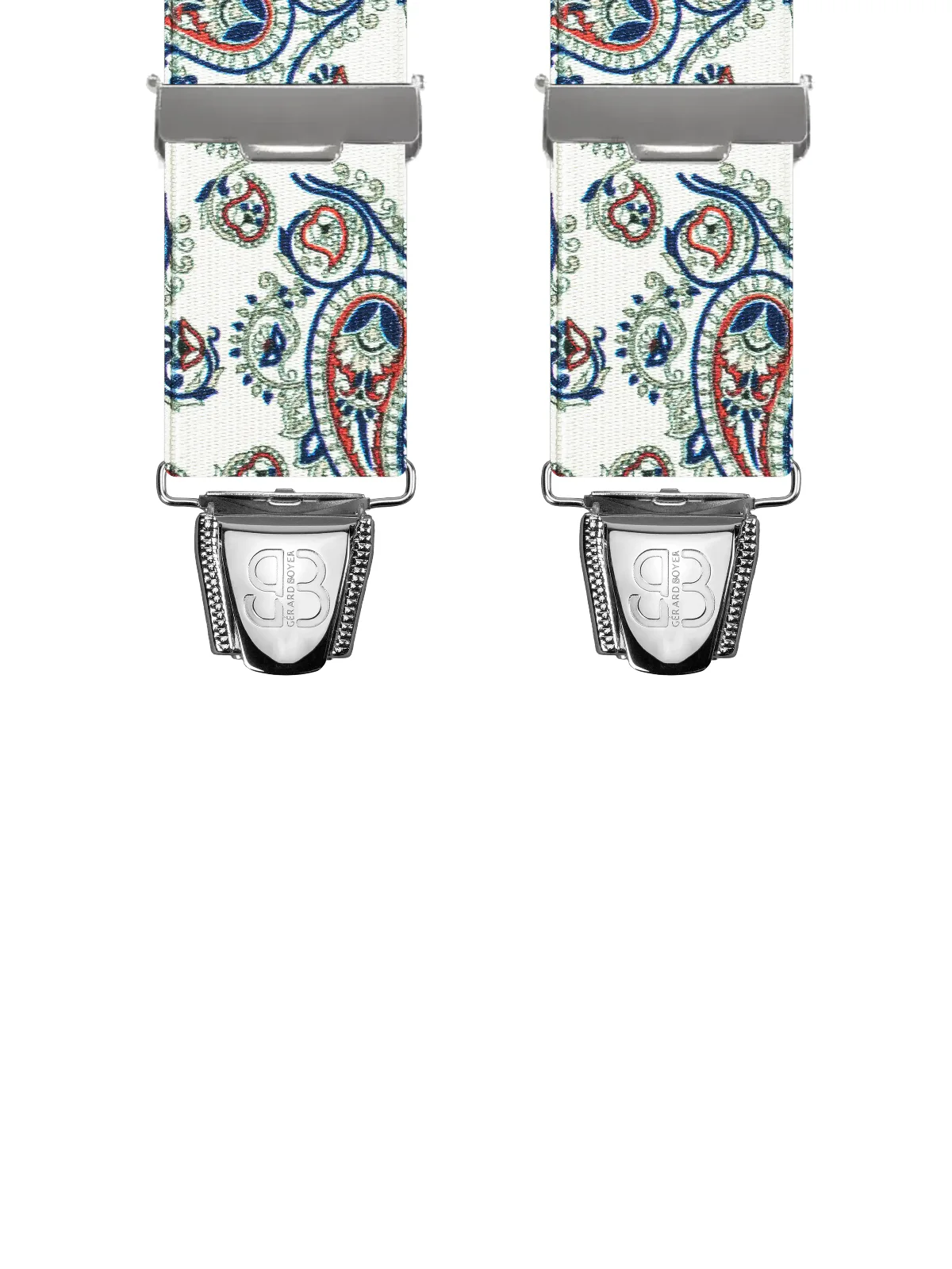 Vue avant - Bretelles homme biclip Motifs Cachemire Cachemire Blanc 120 cm