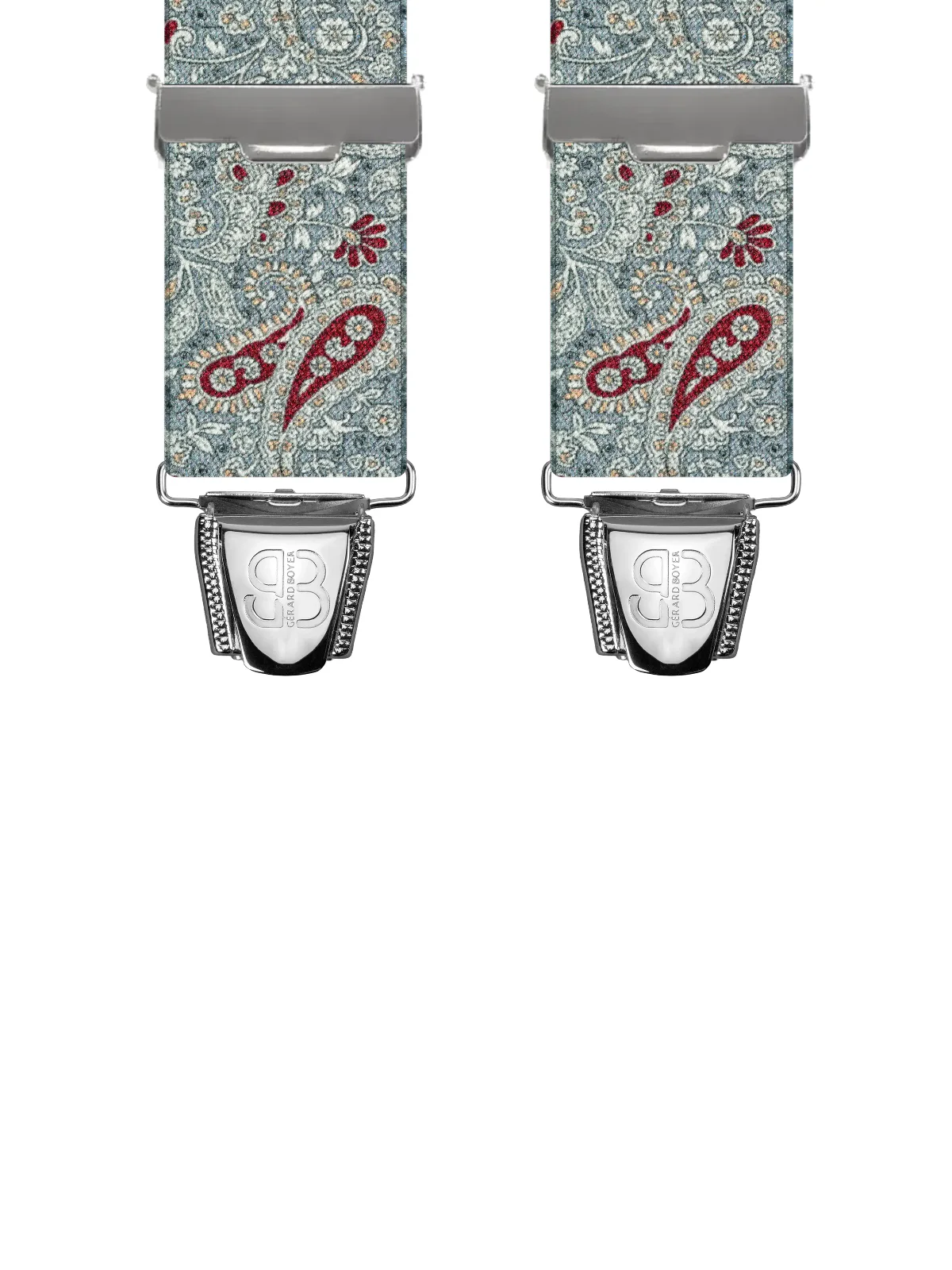 Vue avant - Bretelles homme biclip Motifs Cachemire Bleu Clair 120 cm