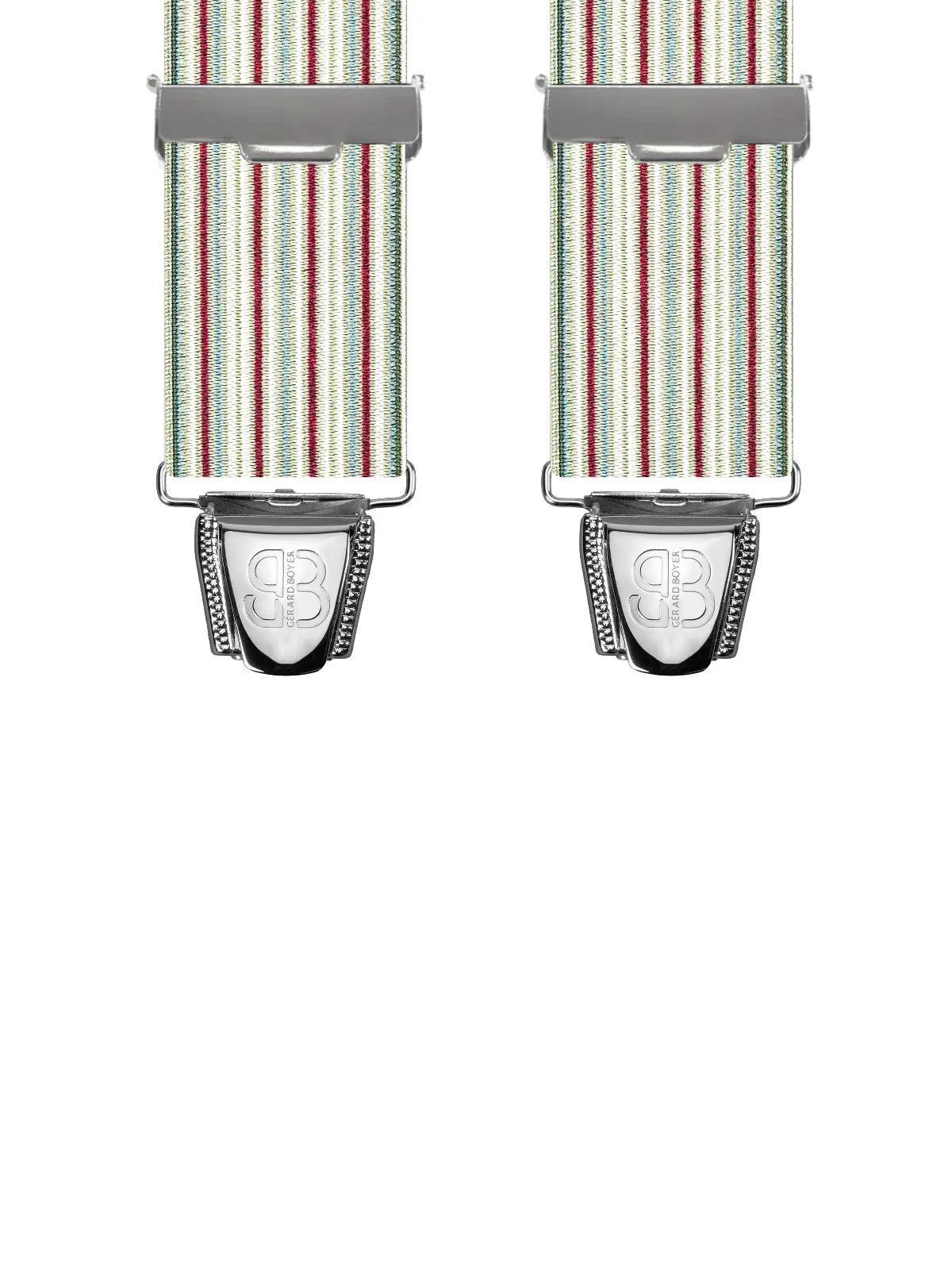 Vue avant - Bretelles homme biclip Rayures Vert 120 cm