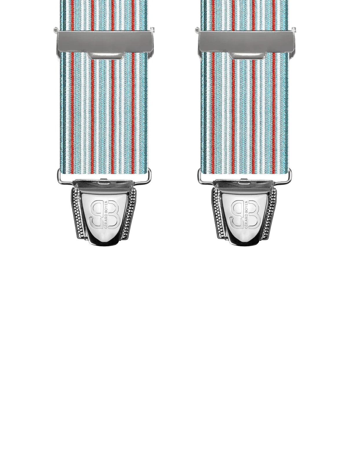 Vue avant - Bretelles homme 4 pinces dos cuir Rayures Bleu 120 cm
