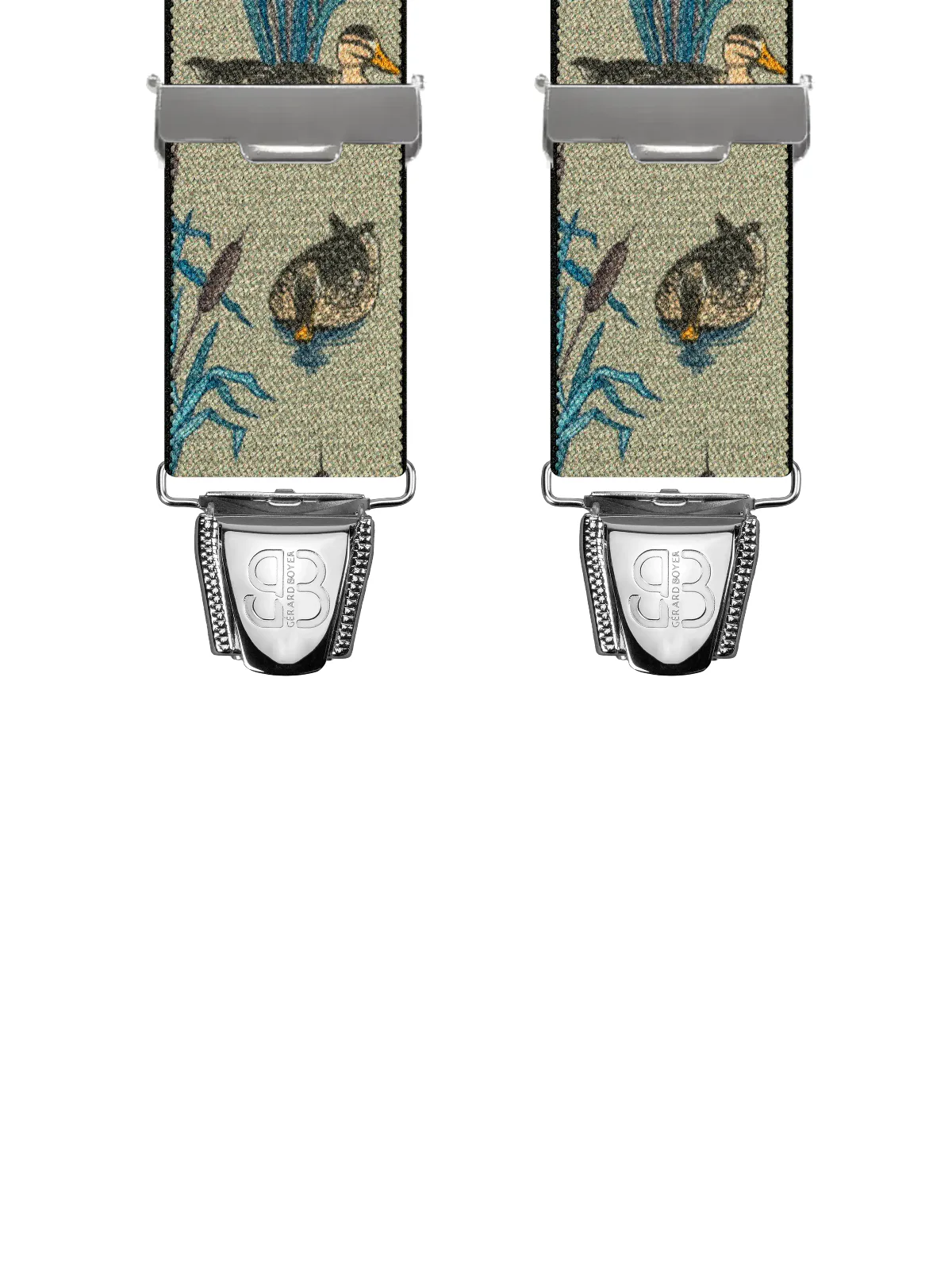 Vue avant - Bretelles homme biclip Animaux Scène canards Gris 120 cm