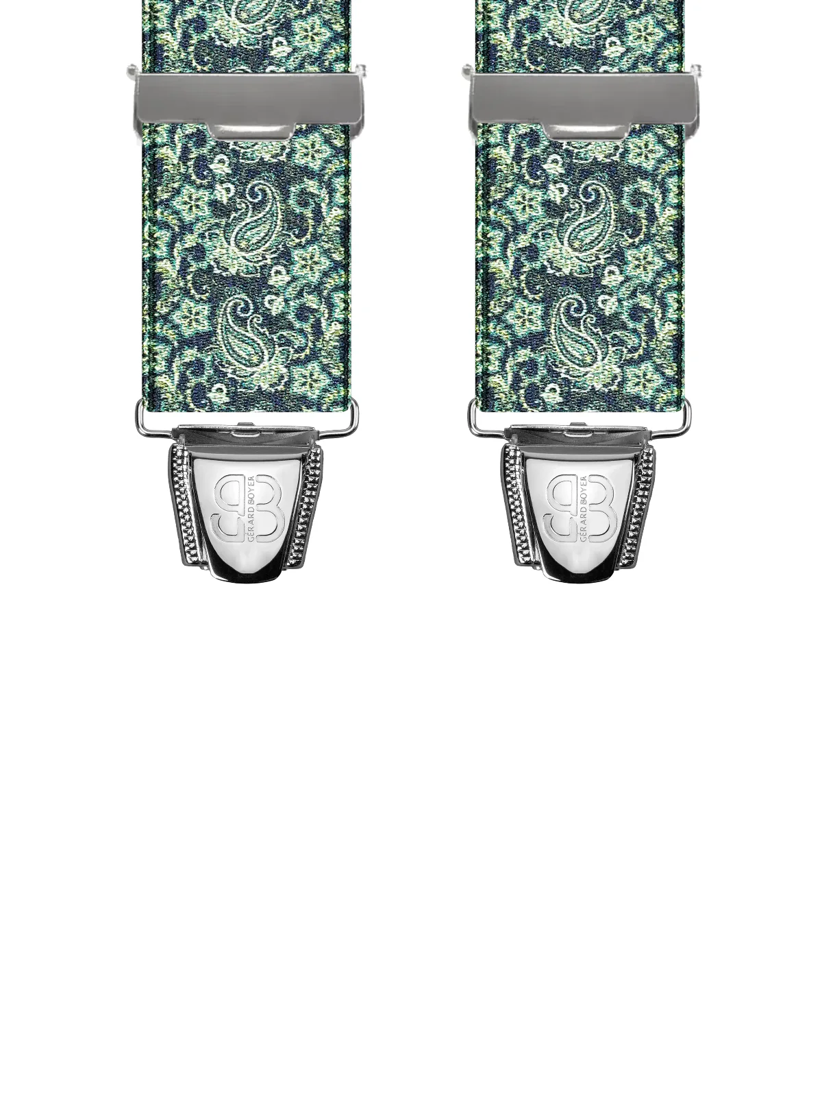 Vue avant - Bretelles homme biclip Motifs Cachemire Noir / Vert 120 cm