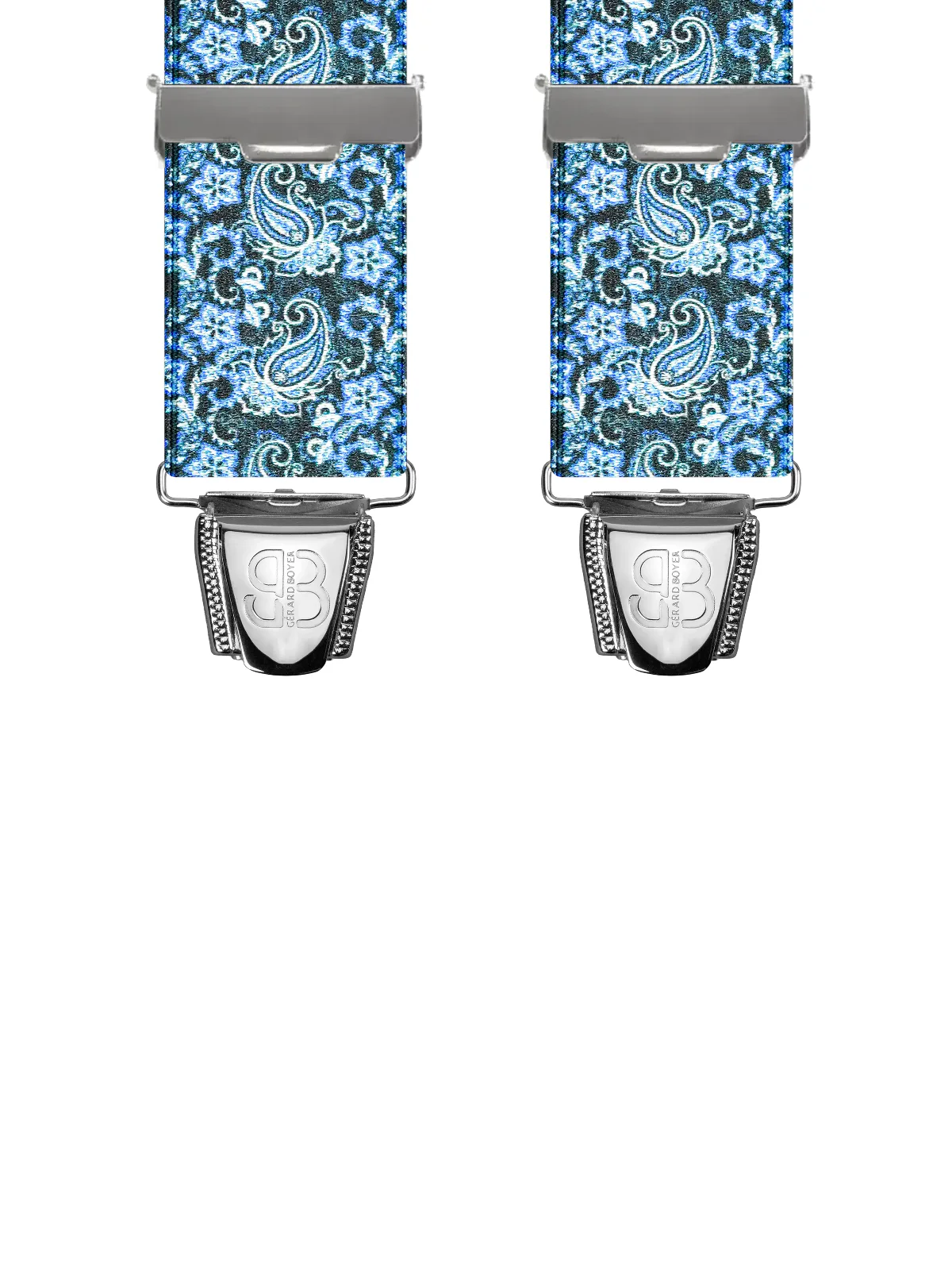 Vue avant - Bretelles homme 4 pinces dos cuir Motifs Cachemire Noir / Bleu 120 cm