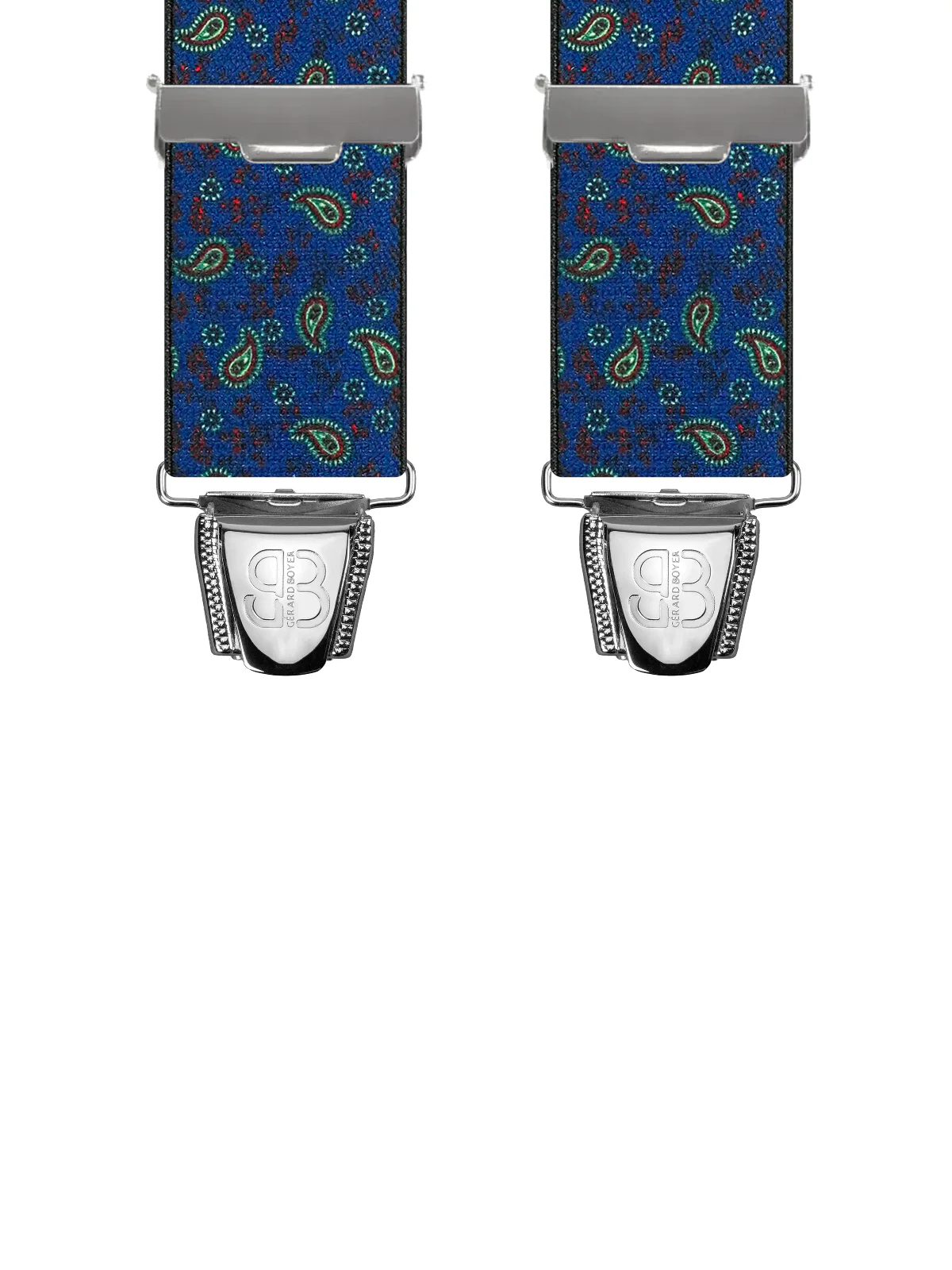 Vue avant - Bretelles homme 4 pinces dos cuir Motifs Cachemire Satiné Bleu Marine 120 cm