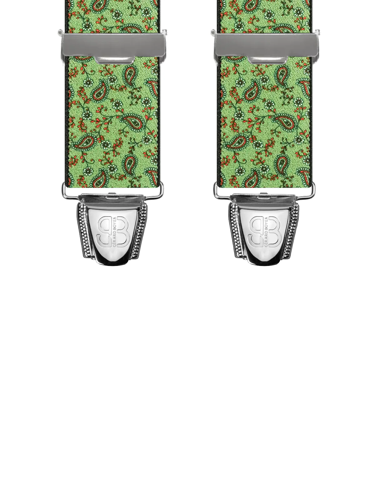 Vue avant - Bretelles homme 3 pinces dos cuir Motifs Cachemire Satiné Vert 120 cm