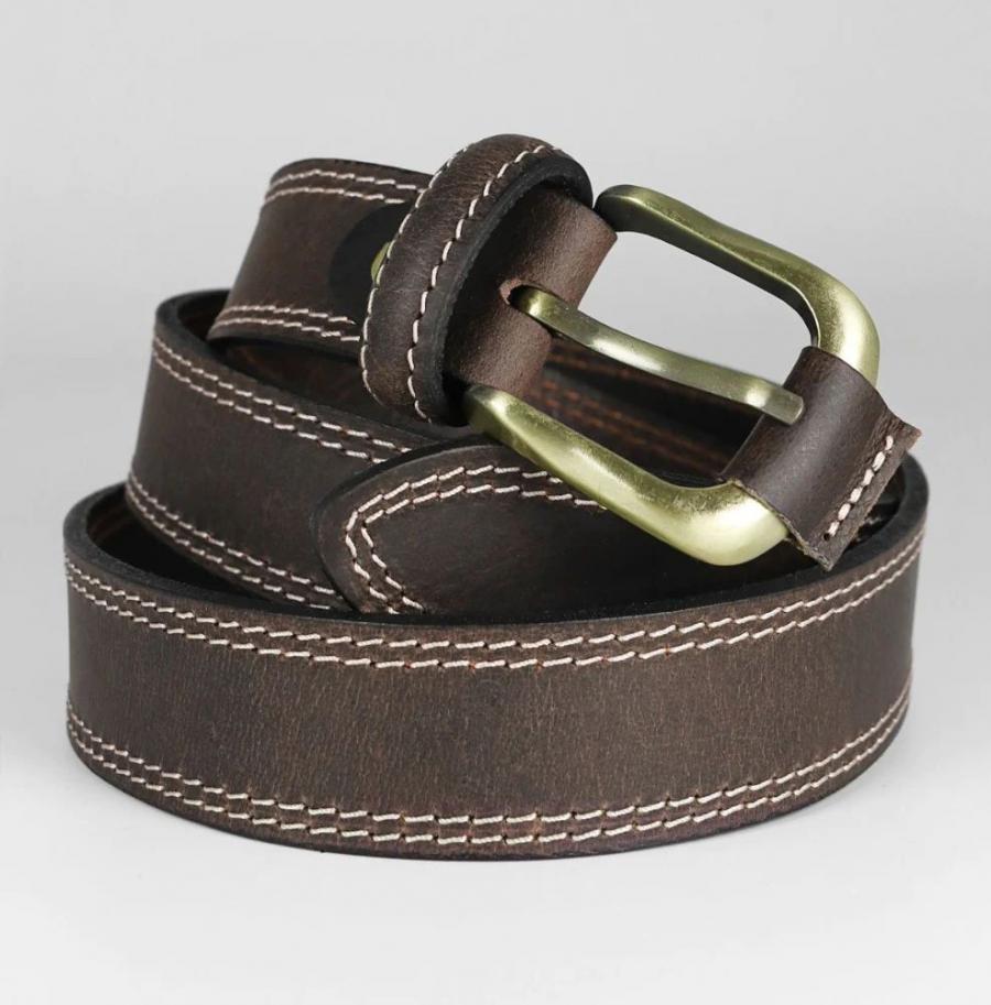 Ceinturon cuir - Double piqure - 35mm- Marron