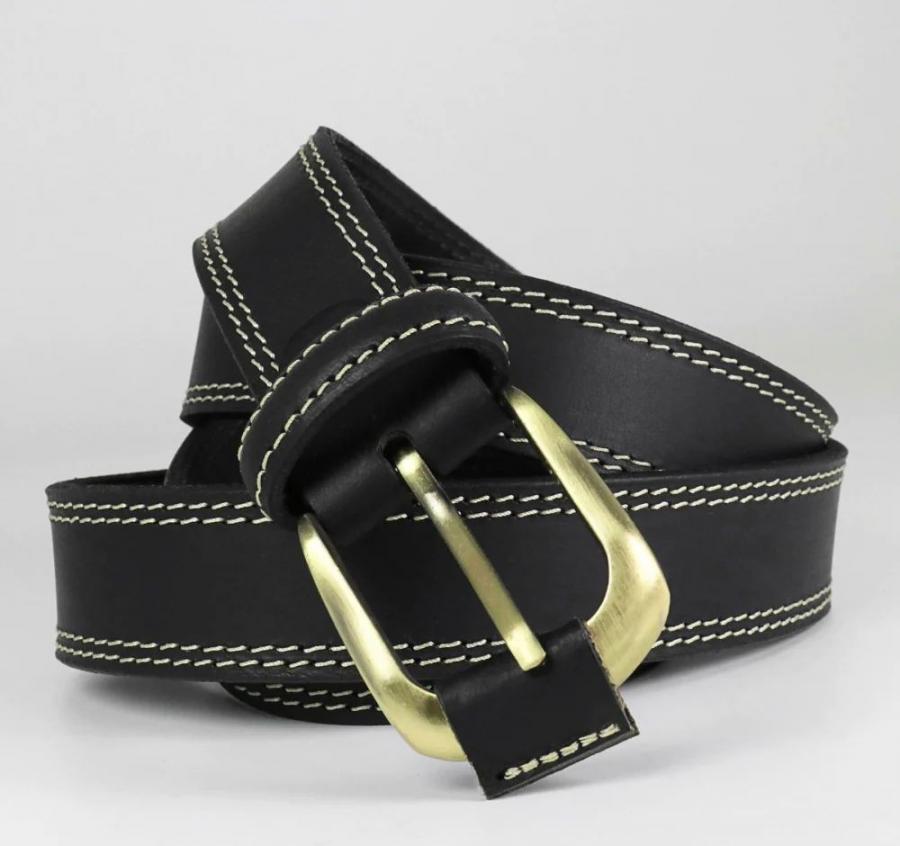 Ceinturon cuir - Double piqure - 35mm - Noir