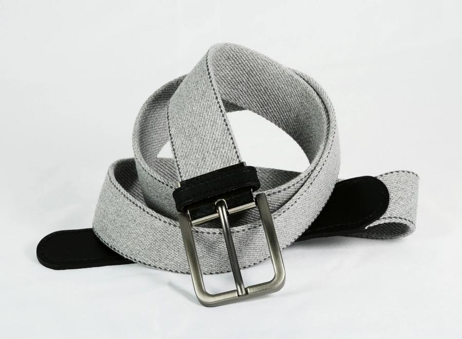 Ceinture tissu élastique - Coton recyclé - Embout cuir - Gris clair
