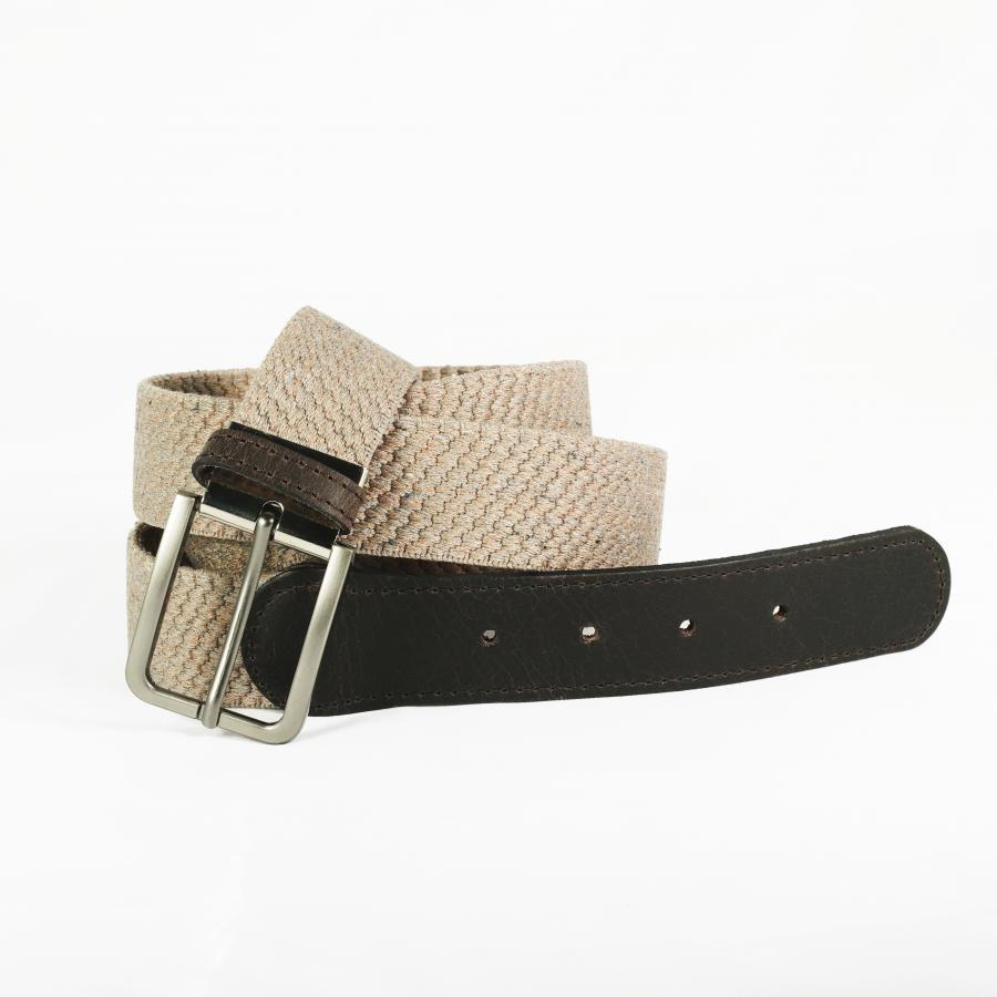 Ceinture tressée élastique - Fibres recyclées - Embout cuir - Caramel