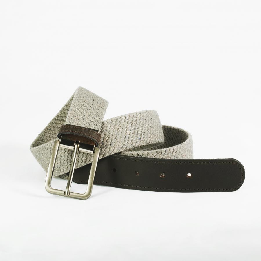 Ceinture tressée élastique - Fibres recyclées - Embout cuir - Beige